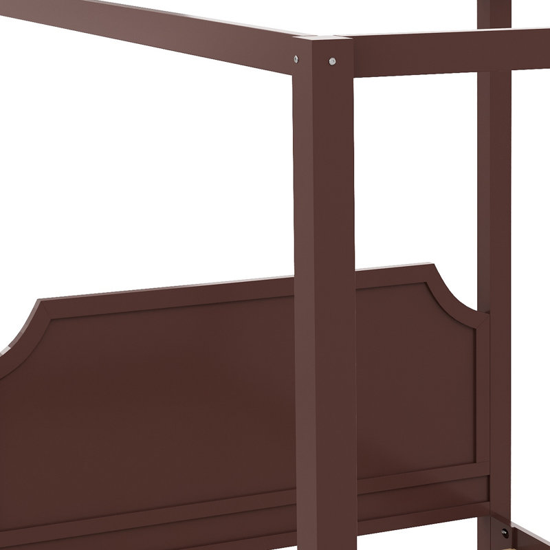 Lit plateforme à baldaquin en bois massif avec tête de lit et pieds de soutien renforcés pour un sommeil stable