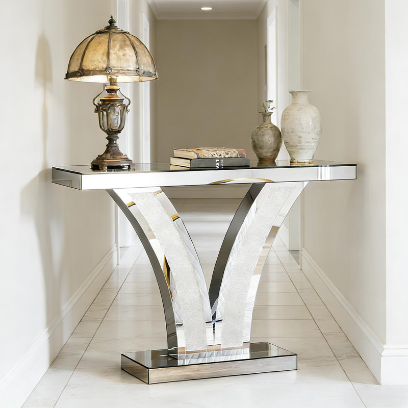 Table de vestibule en forme de V, table d'appoint en miroir, console