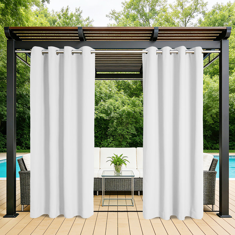100% Olefin Waterproof Grommet & Back Tab Blackout Outdoor Curtains For Patio, White, 52" W x 108" L
