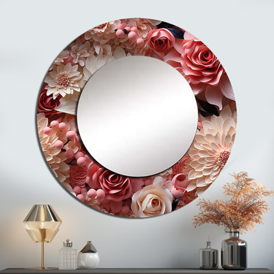 Rose et blanc, dentelle romantique, chuchotement de fleurs - miroir décoratif floral, miroir mural rose, impression d'art en métal