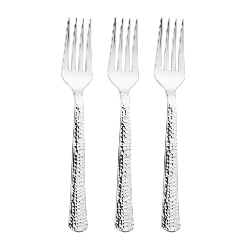 Fourchettes en plastique martelé argent brillant métallique