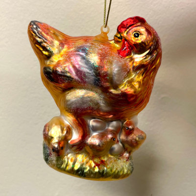 Herlind Chicken and Baby Chicks Glass Ornament