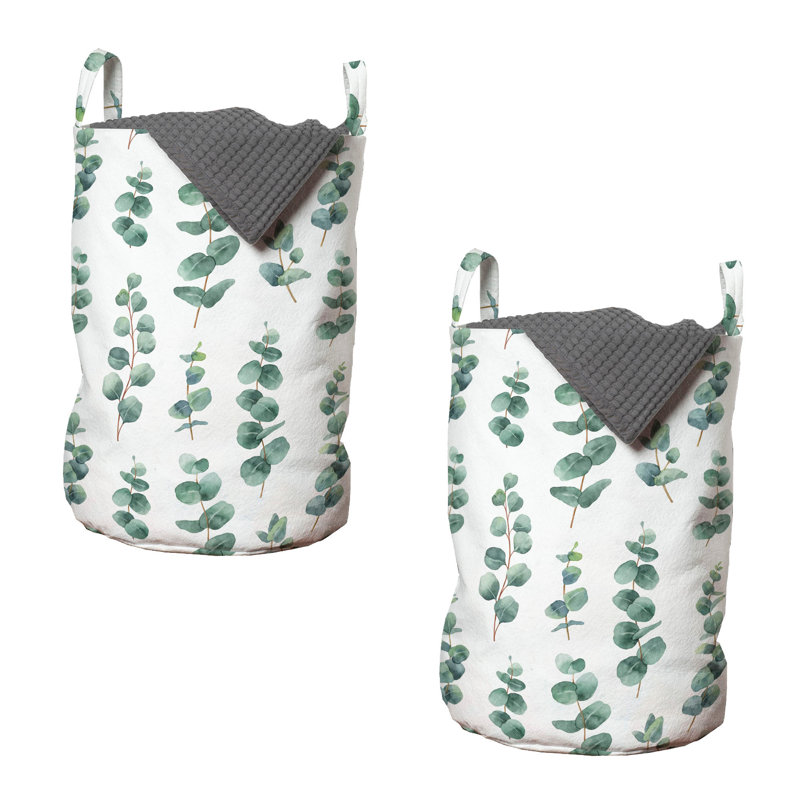 Dakota Fields - Ensemble de 2 sacs à linge en forme d'eucalyptus aquarelle 13 "x 19" vert laurier blanc