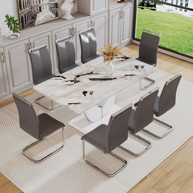 Ensemble de salle à manger rectangulaire L 39,3 po x l 71,0 po Dezarea, Gris / argent, 9