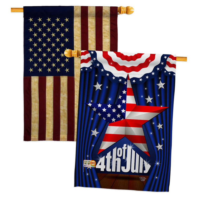 Drapeau de maison 28 x 40 po en polyester 4 faces 4 juillet