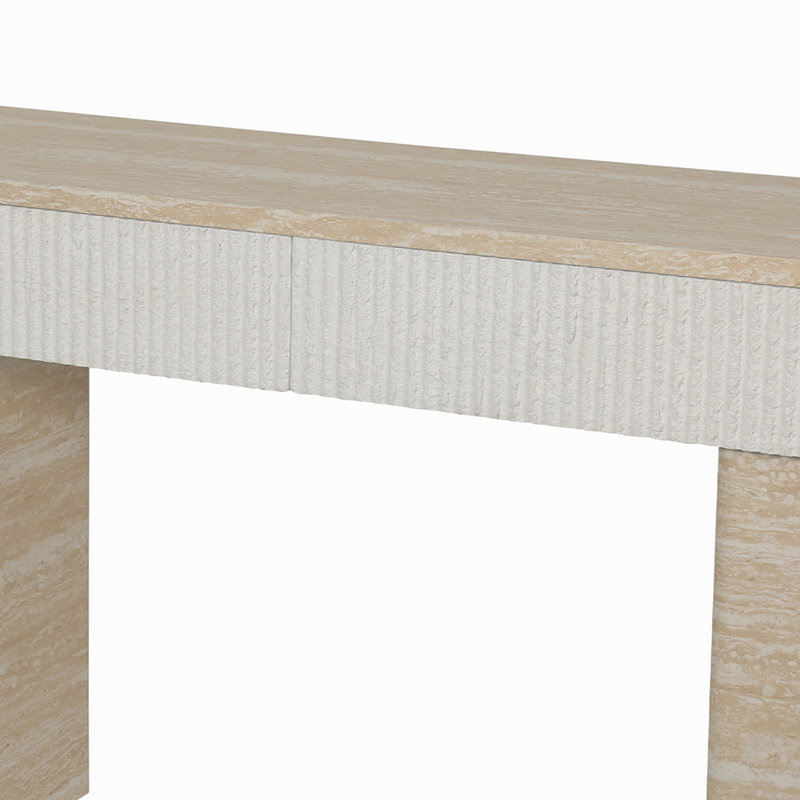 Table d'entrée, console avec deux tiroirs à poignées dissimulées, Beige / jaune, Beige / jaune, Beige / jaune