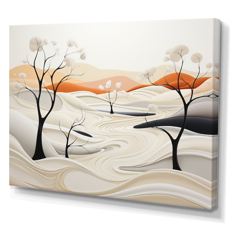 Minimalisme rivières élégance résonnante - paysage abstrait, art mural, salon, Toile tendue, H 12 po x l 20 po x P 1 po