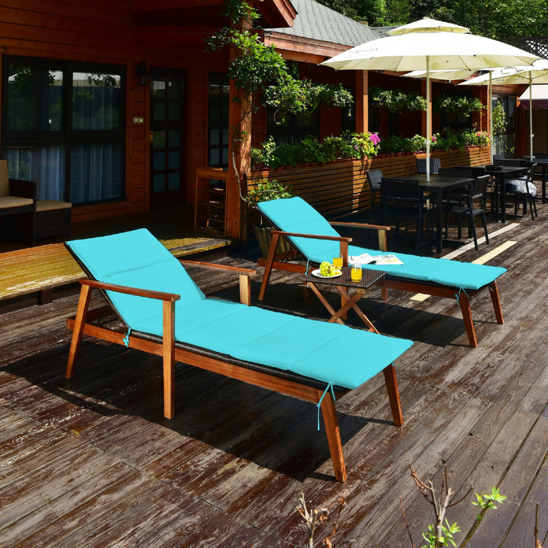 Outdoor Wood Chaise Lounge , Cushion Included