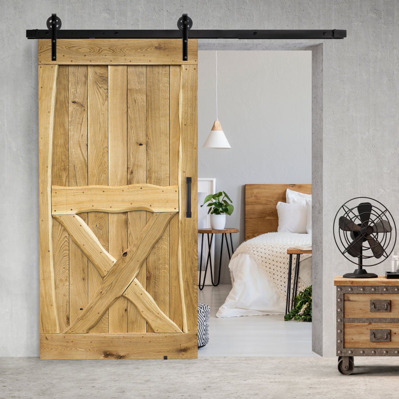 Buldir Solid Oak Barn Doors, 220cm H x 90cm W x 4cm D, Natural Oil