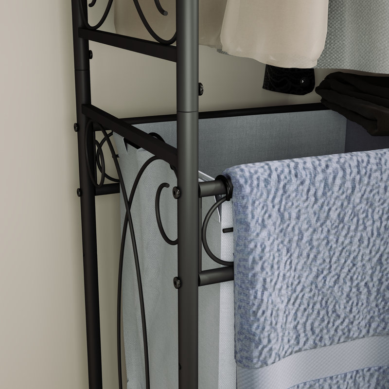 Organisateur de panier à linge multifonctionnel avec rail de suspension et tablette de rangement