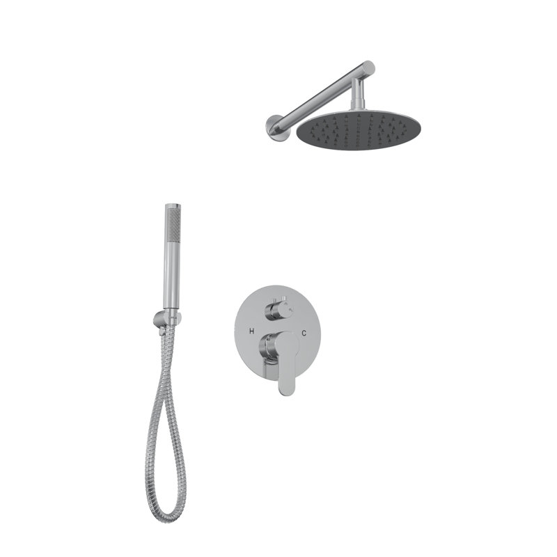 Mirage Rainfall Shower Set with Round Shower Head, Round Valve, and Wand Handshower, Chrome, Chrome