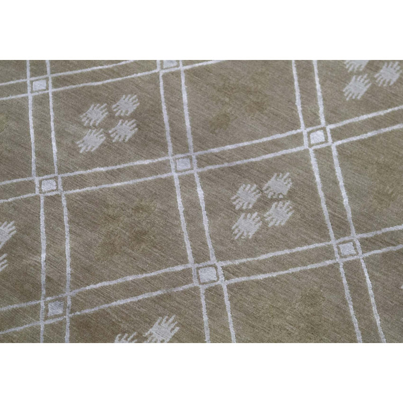 Tapis gris et brun noué à la main de haute qualité