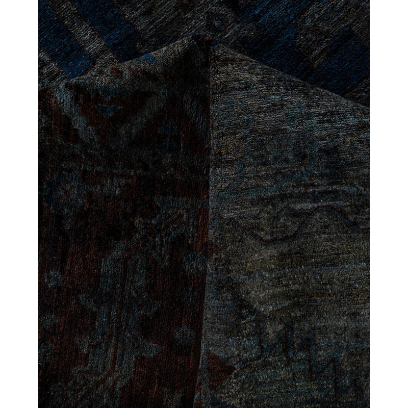 Tapis unique noué à la main Rachal - gris, 11 pi 9 po x 16 pi 10 po