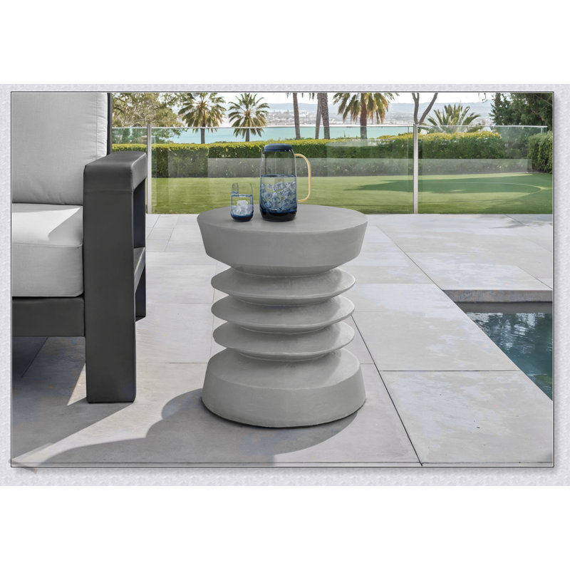 Modern 25-Inch Round Accent Table With Unique Coil Design, Perfect For Indoor And Outdoor Use, Space-Saving And Durable, Gray