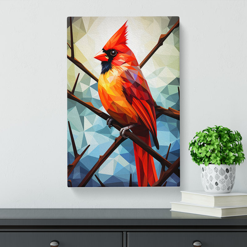 Cardinal Bird Geometric - Wrapped Canvas, 50cm H x 35cm W x 3cm D