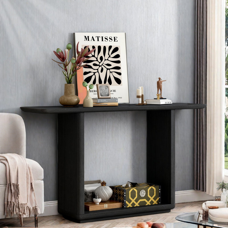 Minimalist Console Table With Curved Corners And U-base Design, Black