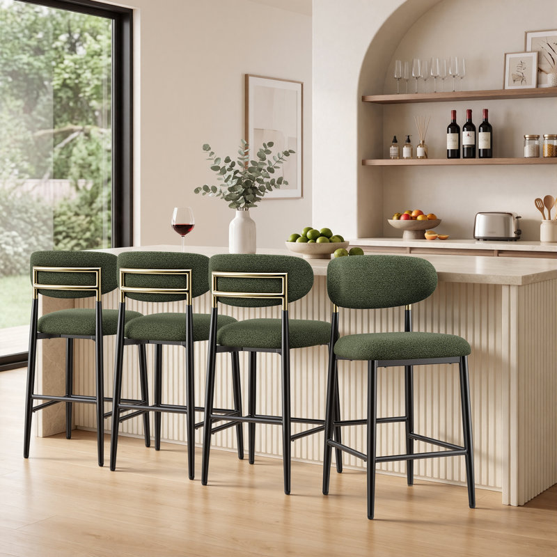 Yes Upholstered Bar Stool with Iron Frame, Green