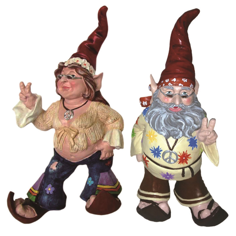 Ensemble de statue de jardin 2 pièces hippie jerry "paix man" et janice " Nowaday Gnome