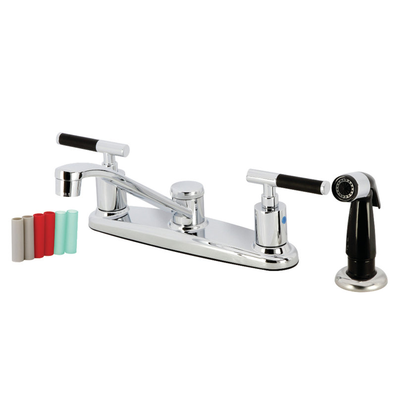 Kingston Brass Kaiser Two-Handle 4-Hole 8" Centerset Kitchen Faucet with Side Sprayer