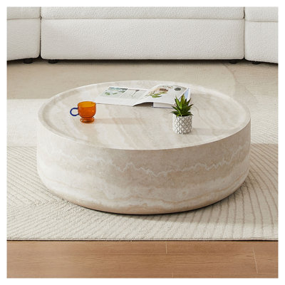 Table basse 31,5 "ronde en faux marbre - Table de salon en fibre de verre sans assemblage requis