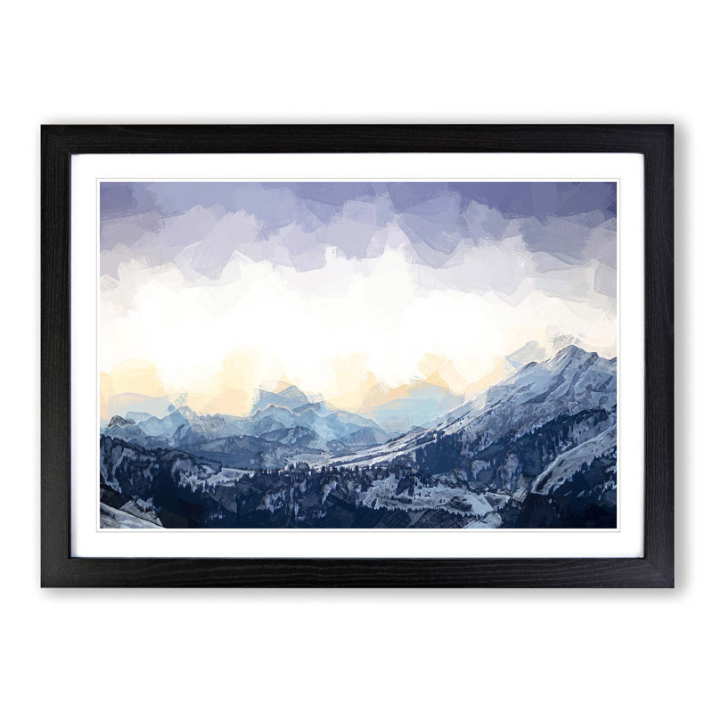 Yellow Sky Above the Mountain in Abstract - Picture Frame Graphic Art Print, 60cm H x 91cm W x 2cm D, Black