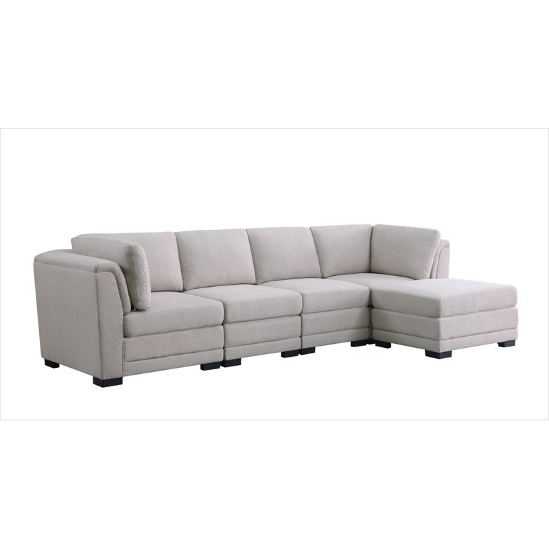 Canapé modulaire réversible en tissu de lin avec repose-pieds Modern, H 33,05 po x l 121,55 po x P 61,05 po