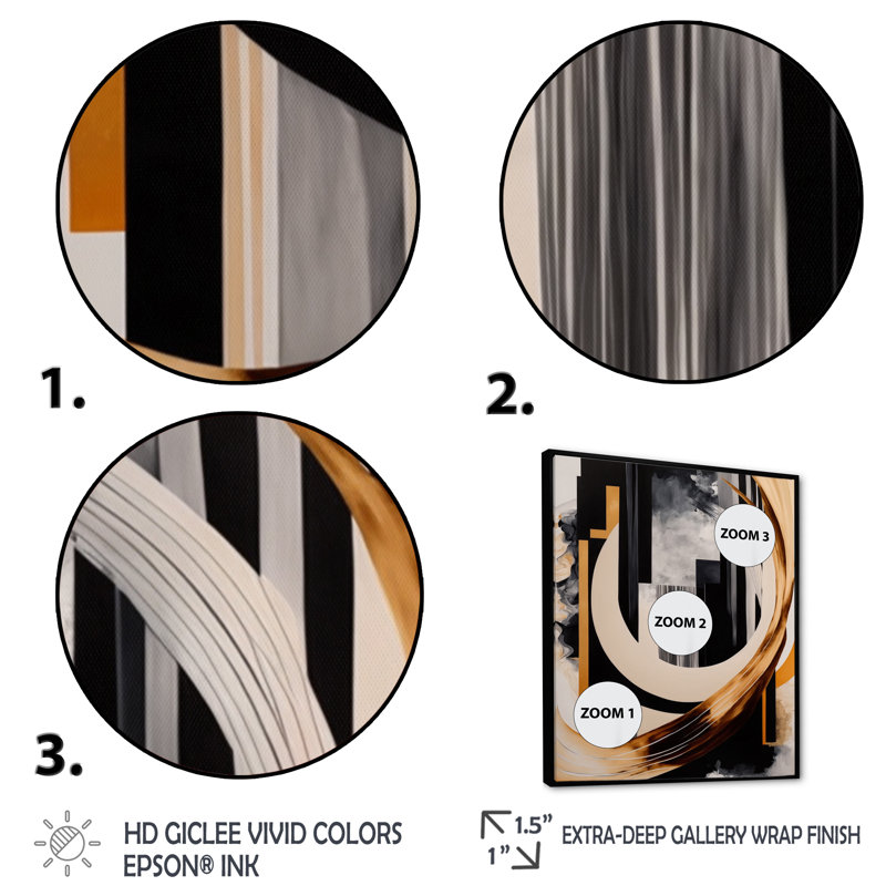 «Gold Touch Art Deco I», art mural abstrait grand, H 32 po x l 24 po x P 1 po, Toile avec cadre flottant noir
