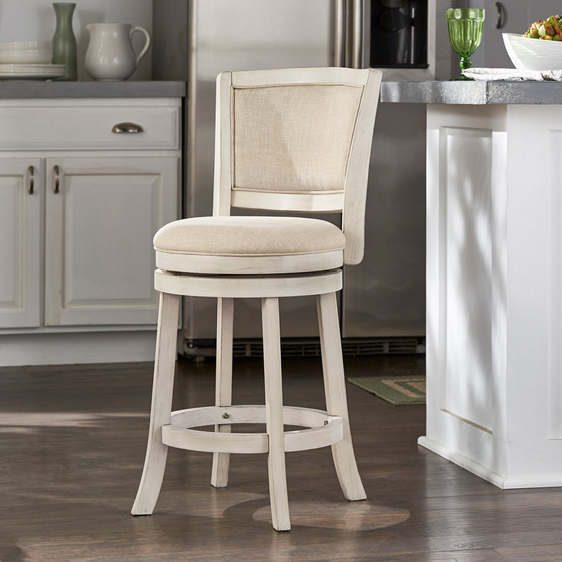 Tabouret de bar et de comptoir pivotant Ametra, Tabouret de comptoir (siège d'une hauteur de 24,3, Blanc antique, Beige