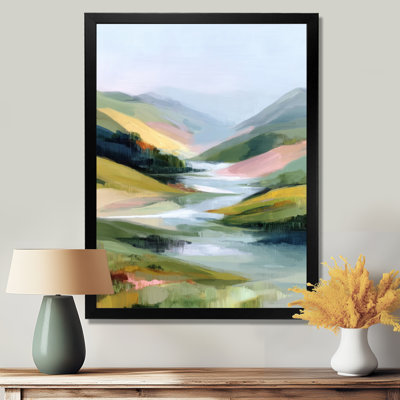 «Green and Pink Winter Mountain and Lake Scenery», reproduction d'art sur toile, paysage vert