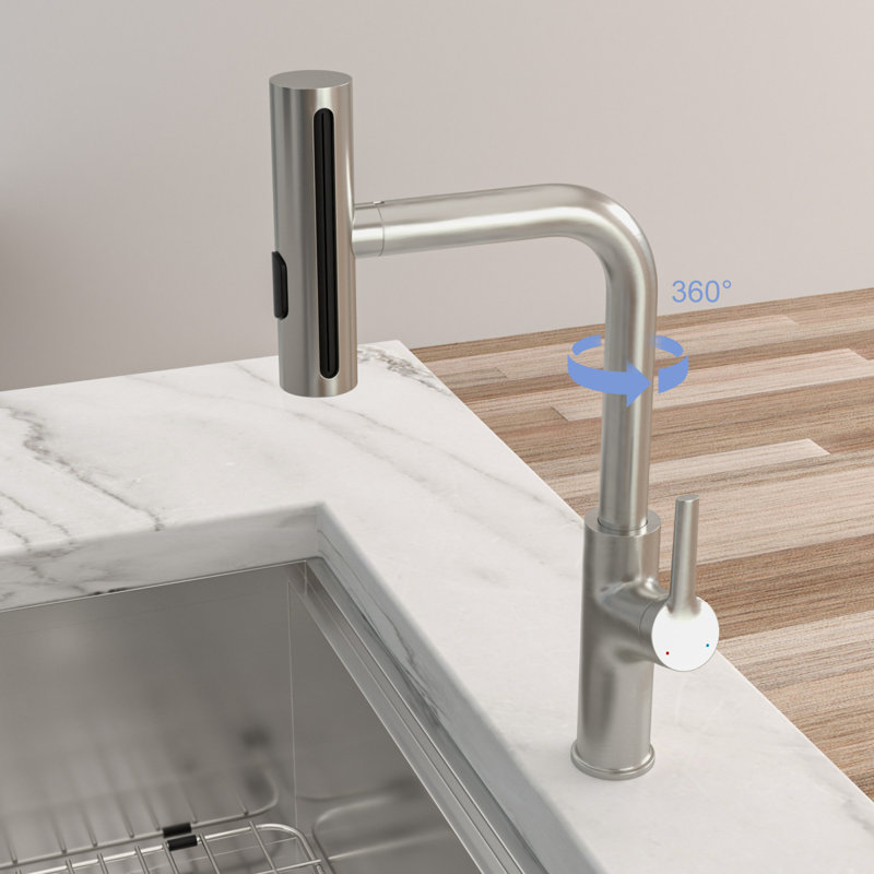 Robinet rétractable polyvalent à 360 ° en acier inoxydable de conception moderne, idéal pour les tâches de cuisine de routine