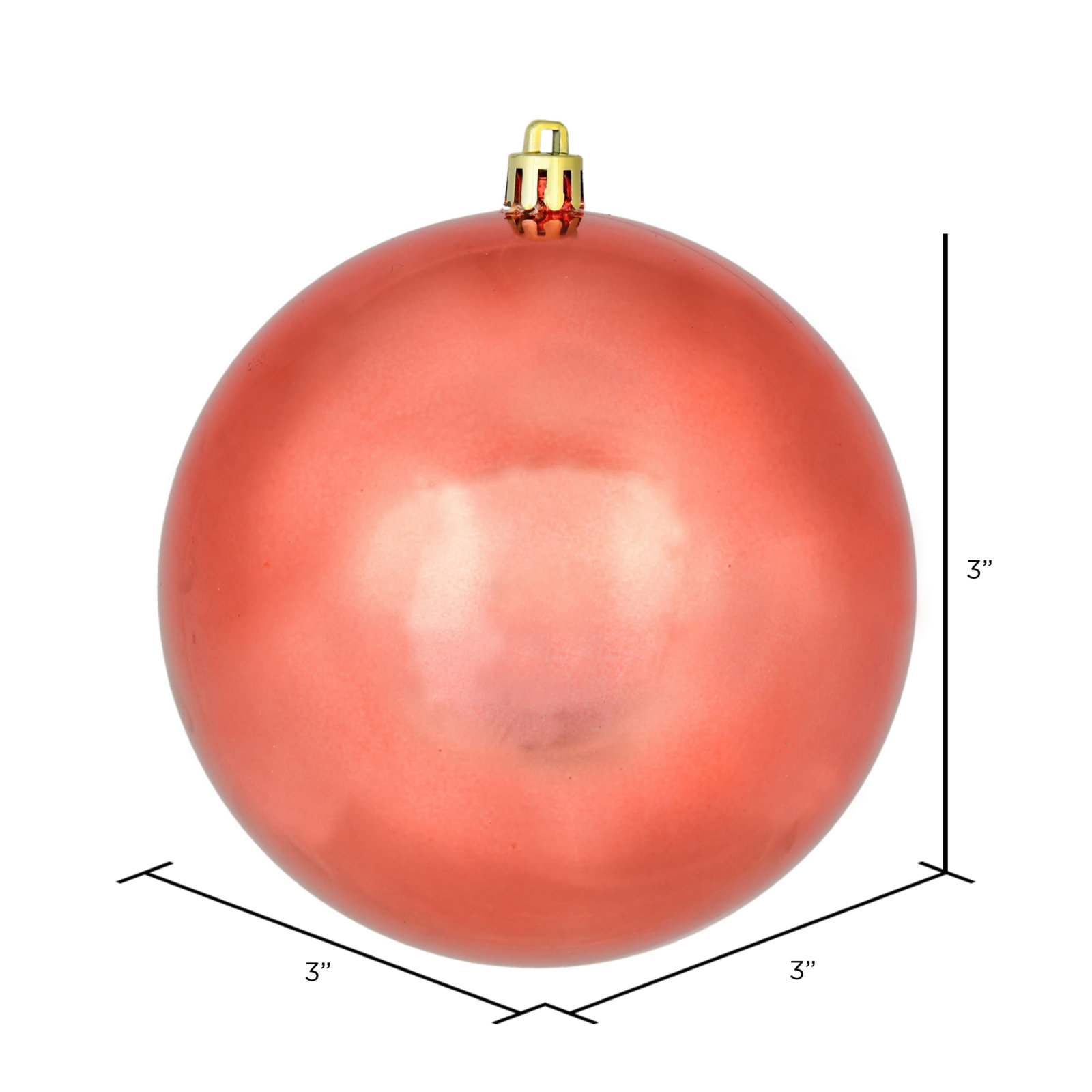 Holiday Décor Ball Ornament, 3" H x 3" W x 3" D, Coral Shiny