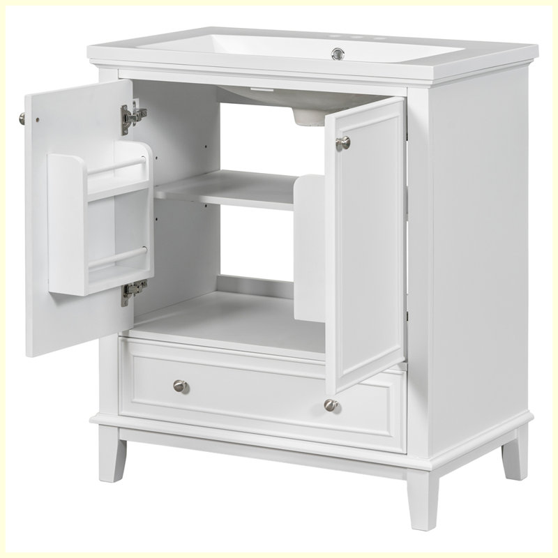 Meuble-lavabo moderne multifonctionnel avec lavabo et tiroir, Blanc