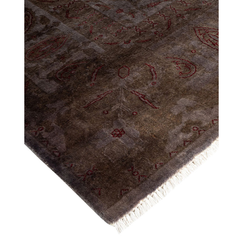 Tapis gris noué à la main de conception unique Chimel