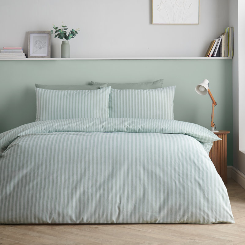 Epping Textured Stripe Reversible Duvet Cover Set, King, Green