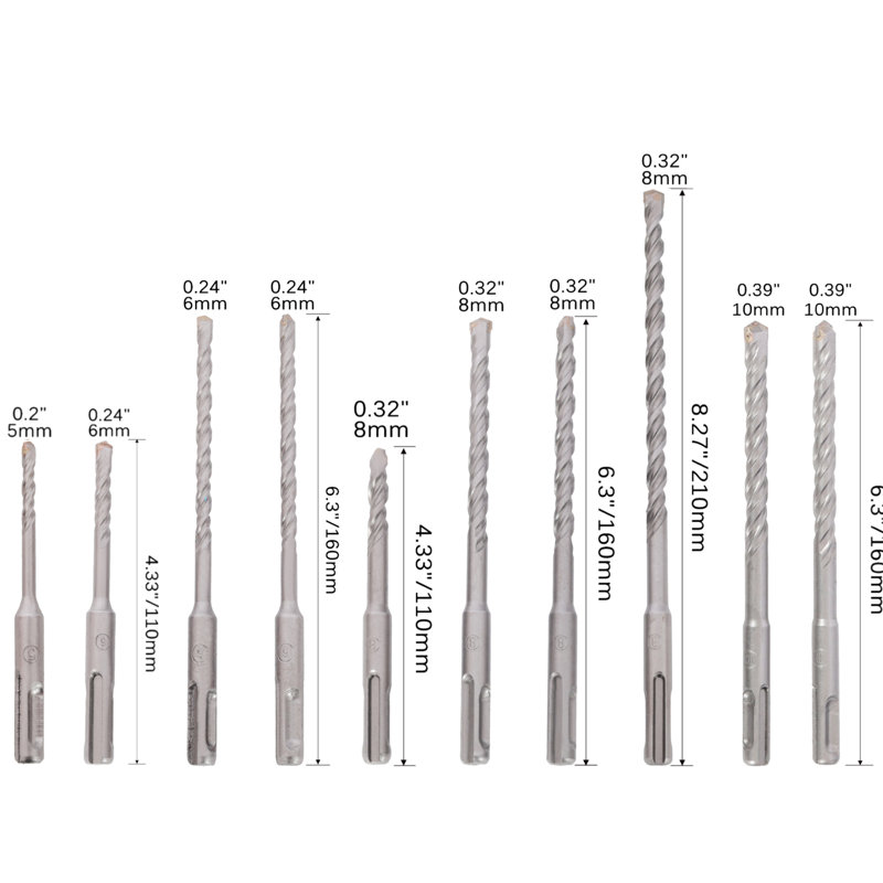 Foret à percussion avec marteau 20 pièces 20 pi pour béton et pierre, avec embout en carbure, acier bleu dans un étui compact, tailles 5 mm - 12 mm, 200 mm, 400 mm, maçonnerie, construction, boîte portable,