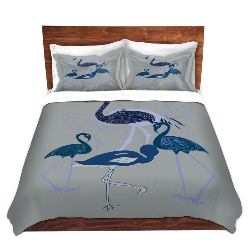 Ensemble de housse de couette en microfibre DiaNoche par Yasmin Dadabhoy - Flamingo 2 - bleu