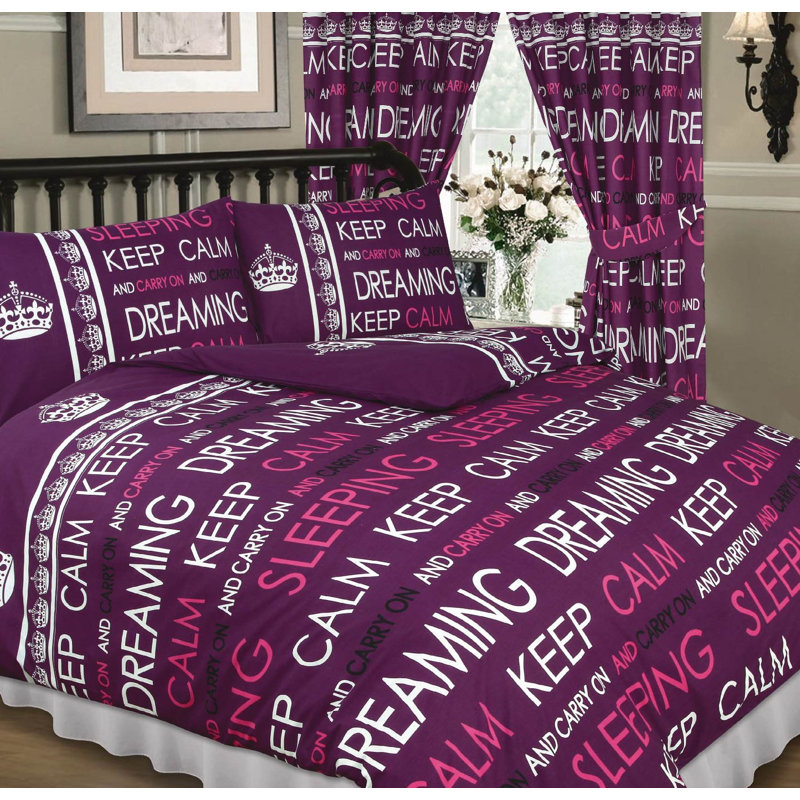 KEEP CALM Eyota Pencil Pleat Semi Sheer Curtains, Berry