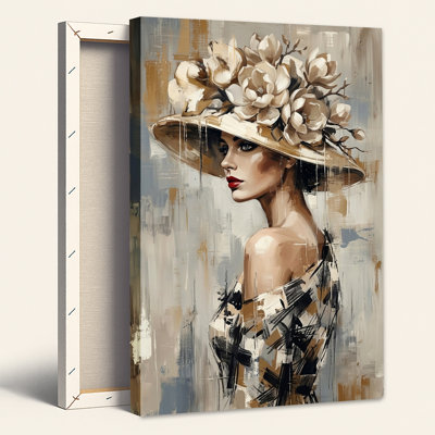Woman In Wide Brim Hat With White Flowers Canvas Wall Art