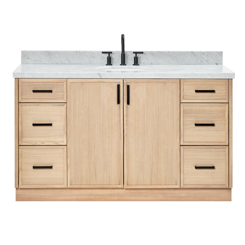 ARIEL Kelly 49 Single Sink Bathroom Vanity with Italian Carrara Marble Top, Rectangular, Oak, 43"