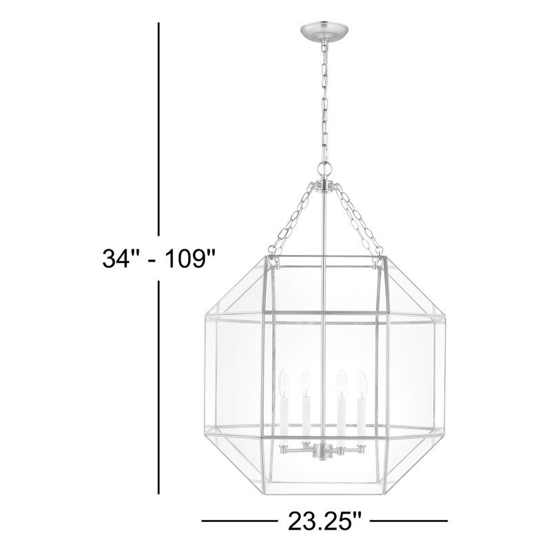 Reid 4 - Light Lantern Pendant, Brushed Nickel, 60W, No