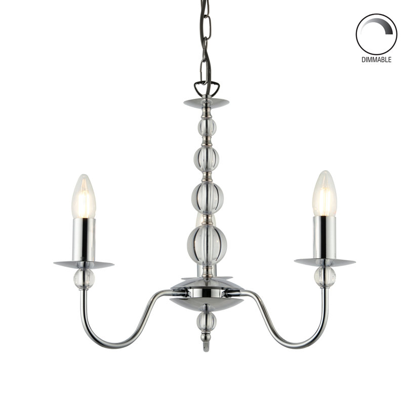 Norfolk 3 - Light Candle Style Chandelier, Polished Chrome