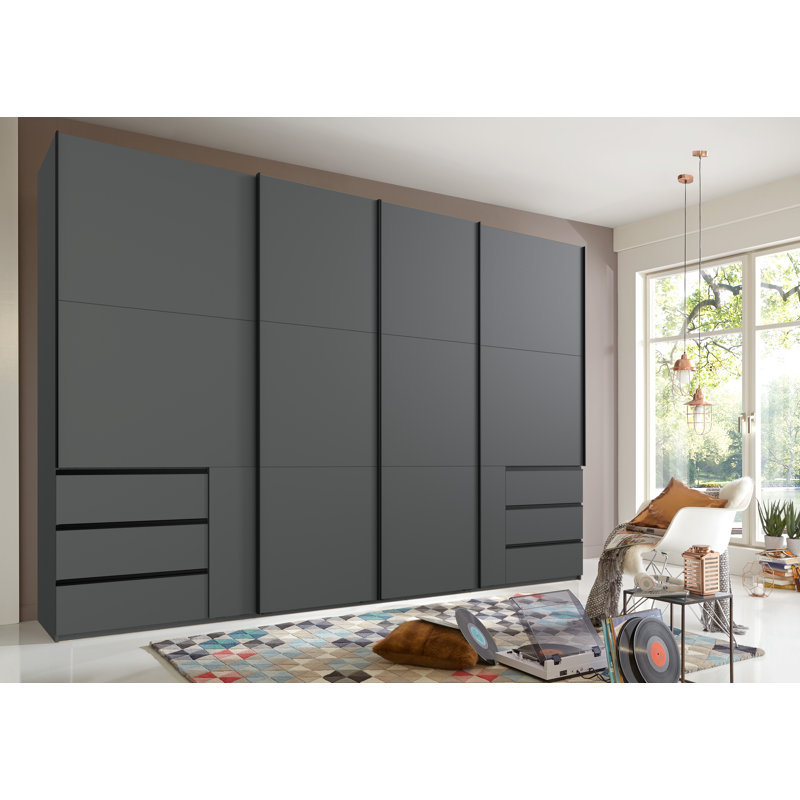 Guardino 4 Door Wardrobe, 236cm H x 350cm W x 65cm D, Graphite