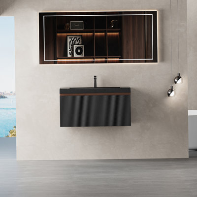 Meuble-lavabo mural flottant avec lavabo, armoire de rangement murale moderne avec tiroirs à fermeture en douceur pour une fonctionnalité de salle de bain améliorée