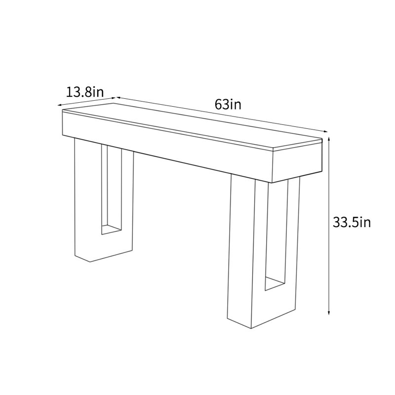 Console simple et rétro, H 33,5 po x l 63 po x P 13,8 po