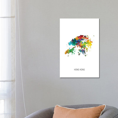 Hong Kong Map by Michael Tompsett - Wrapped Canvas Print