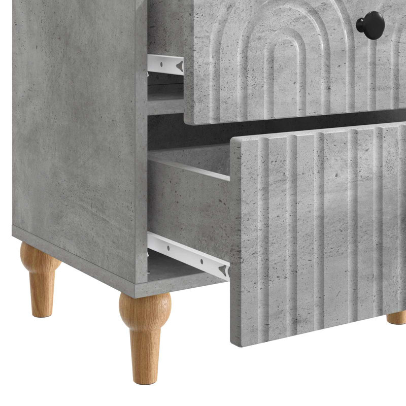 43cm W Manufactured Wood Bedside Table, Concrete Grey