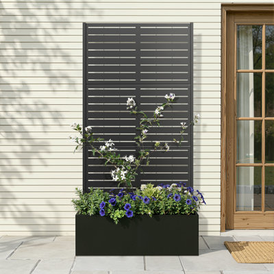 Raised Garden Bed with Trellis – Classic and Louvred Privacy Planter Box with Metal Trellis for Patio and Garden