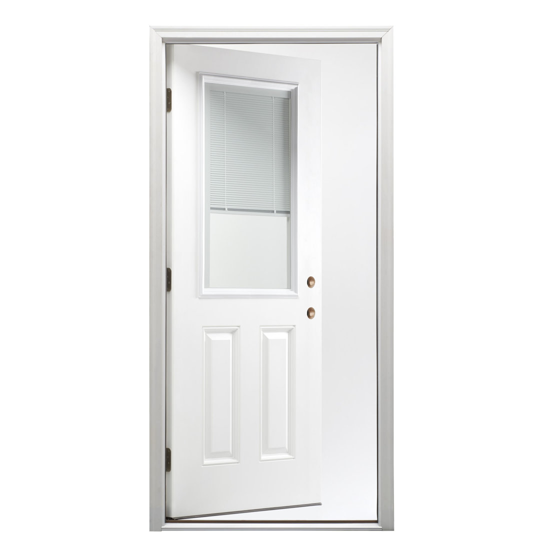 1/2-Lite 2-Panel Internal Blinds Primed Fiberglass Prehung Front Entry Door MMI DOOR Door