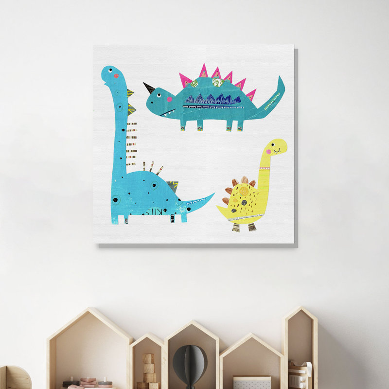 « dino trio », peinture sur toile tendue, H 24 po x l 24 po x P 1,5 po