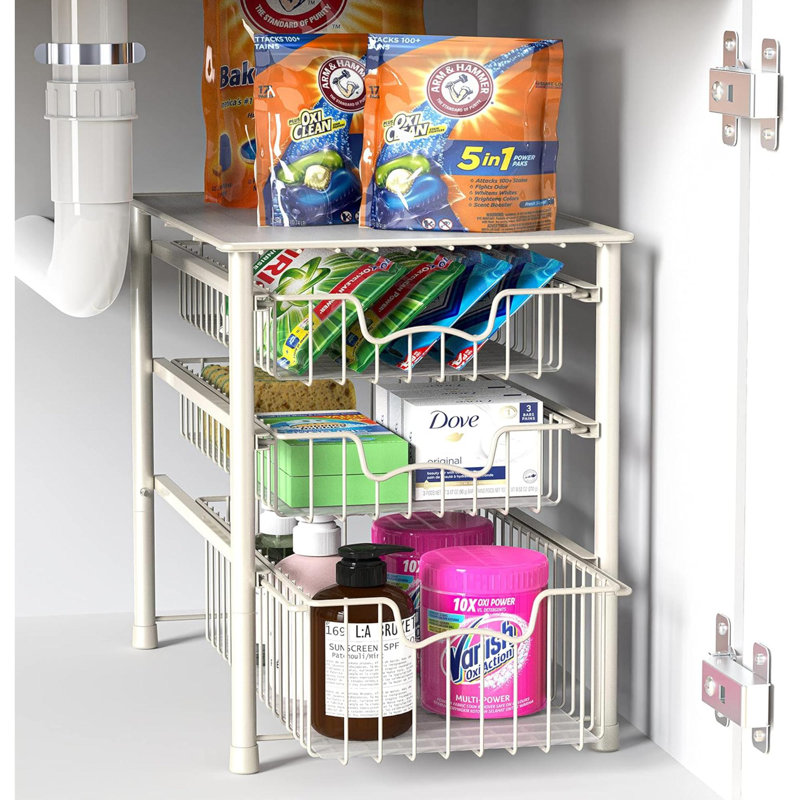 3-Tier Stackable Sliding Basket Storage Organizer Drawer For Bathroom And Kitchen, White